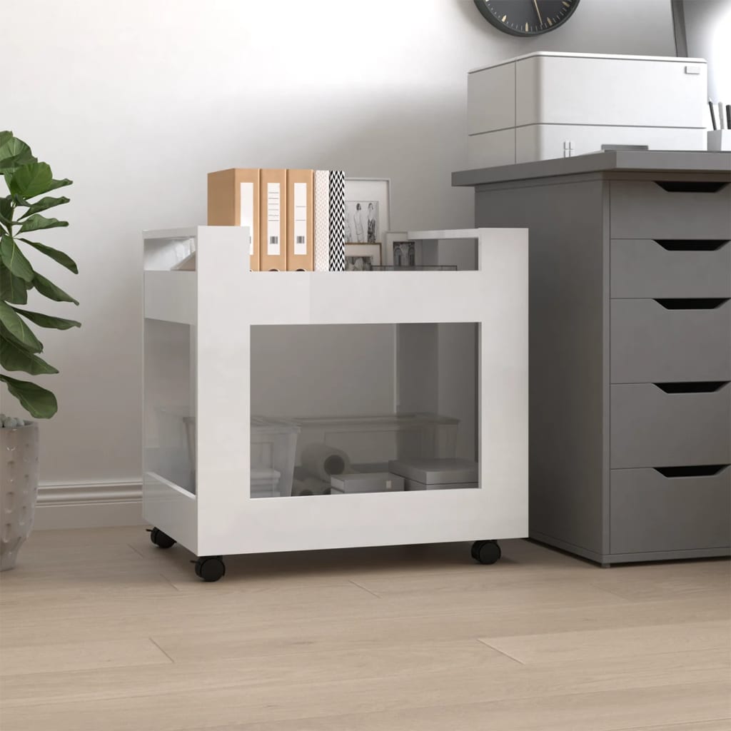 Chariot de bureau blanc brillant 60x45x60 cm en bois