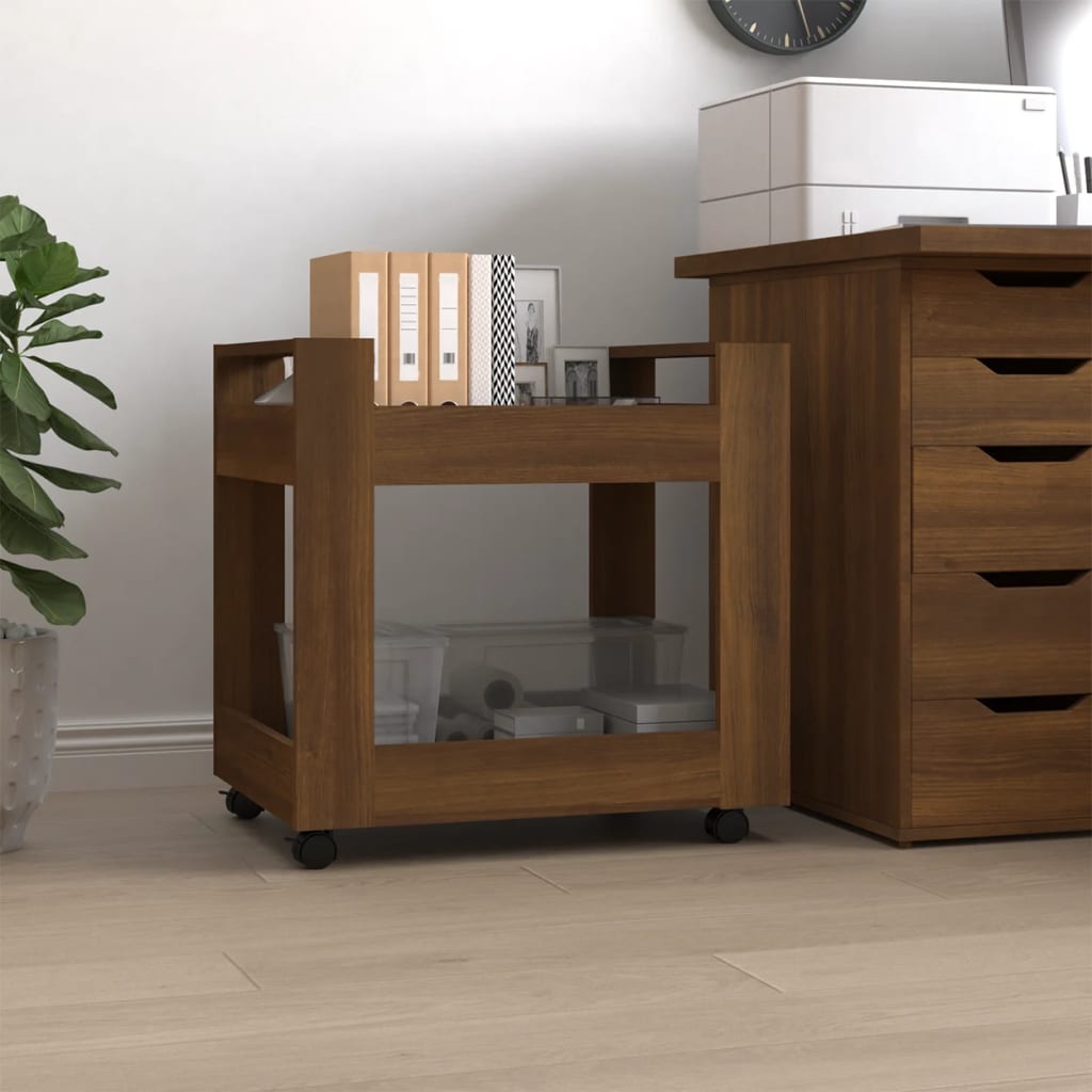 Desserte de bureau aspect chêne marron 60x45x60 cm en bois