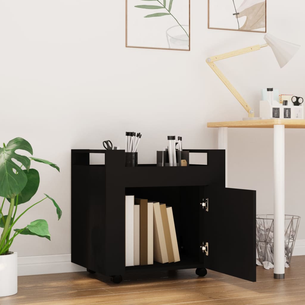 Chariot de bureau noir 60x45x60 cm en bois