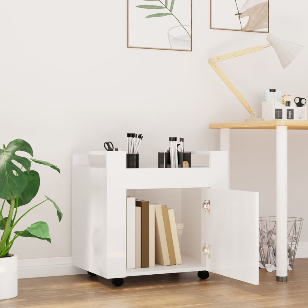 Chariot de bureau blanc brillant 60x45x60 cm en bois