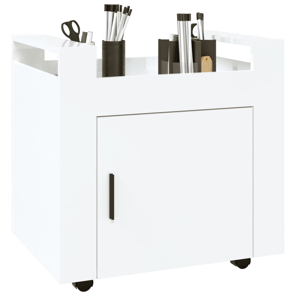 Chariot de bureau blanc brillant 60x45x60 cm en bois