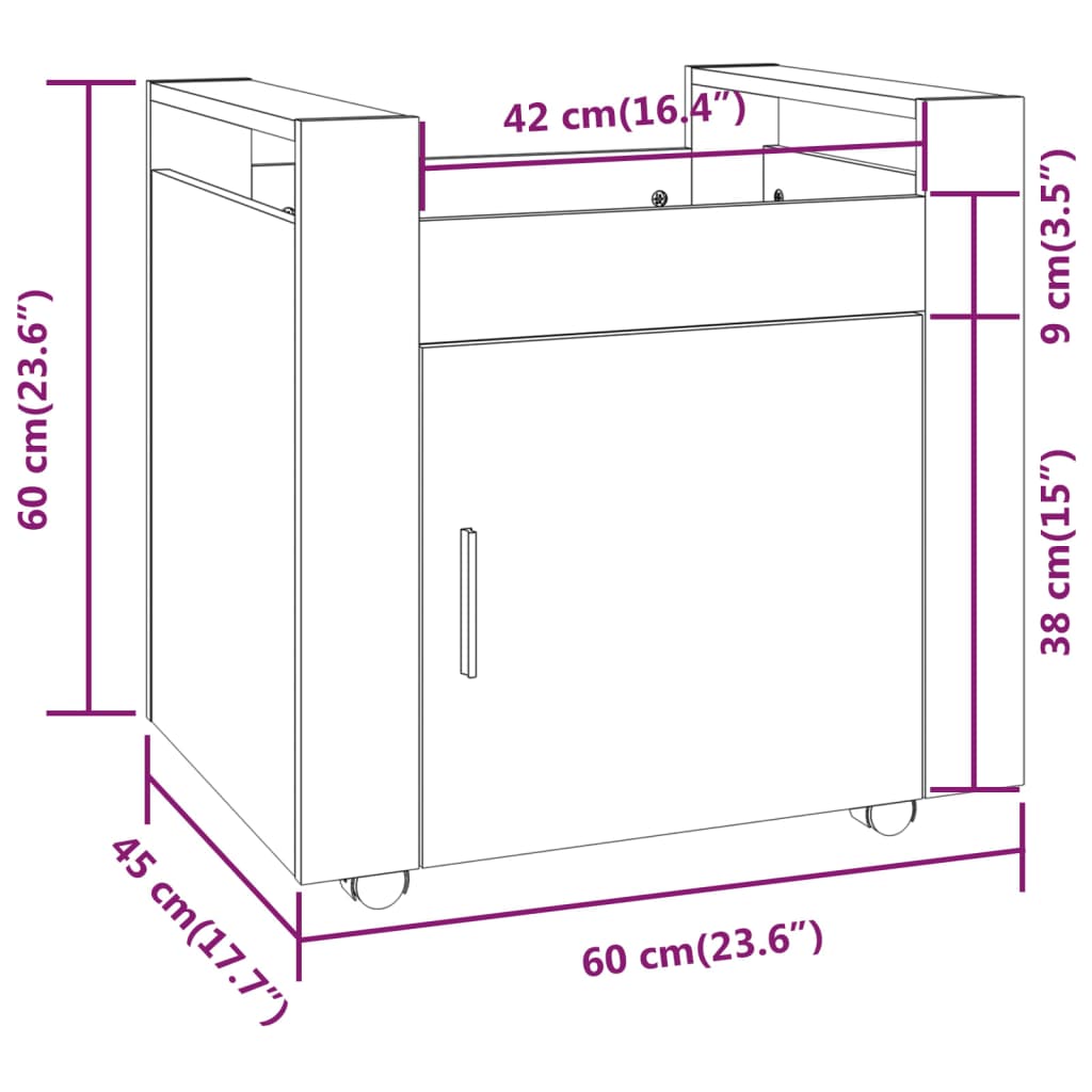 Desserte de bureau chêne fumé 60x45x60 cm matière bois