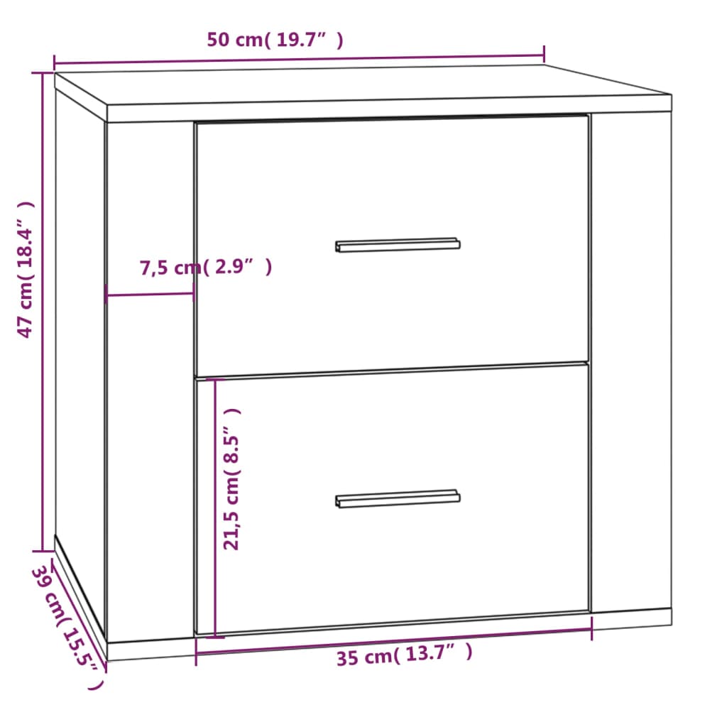 Table de chevet gris béton 50x39x47 cm