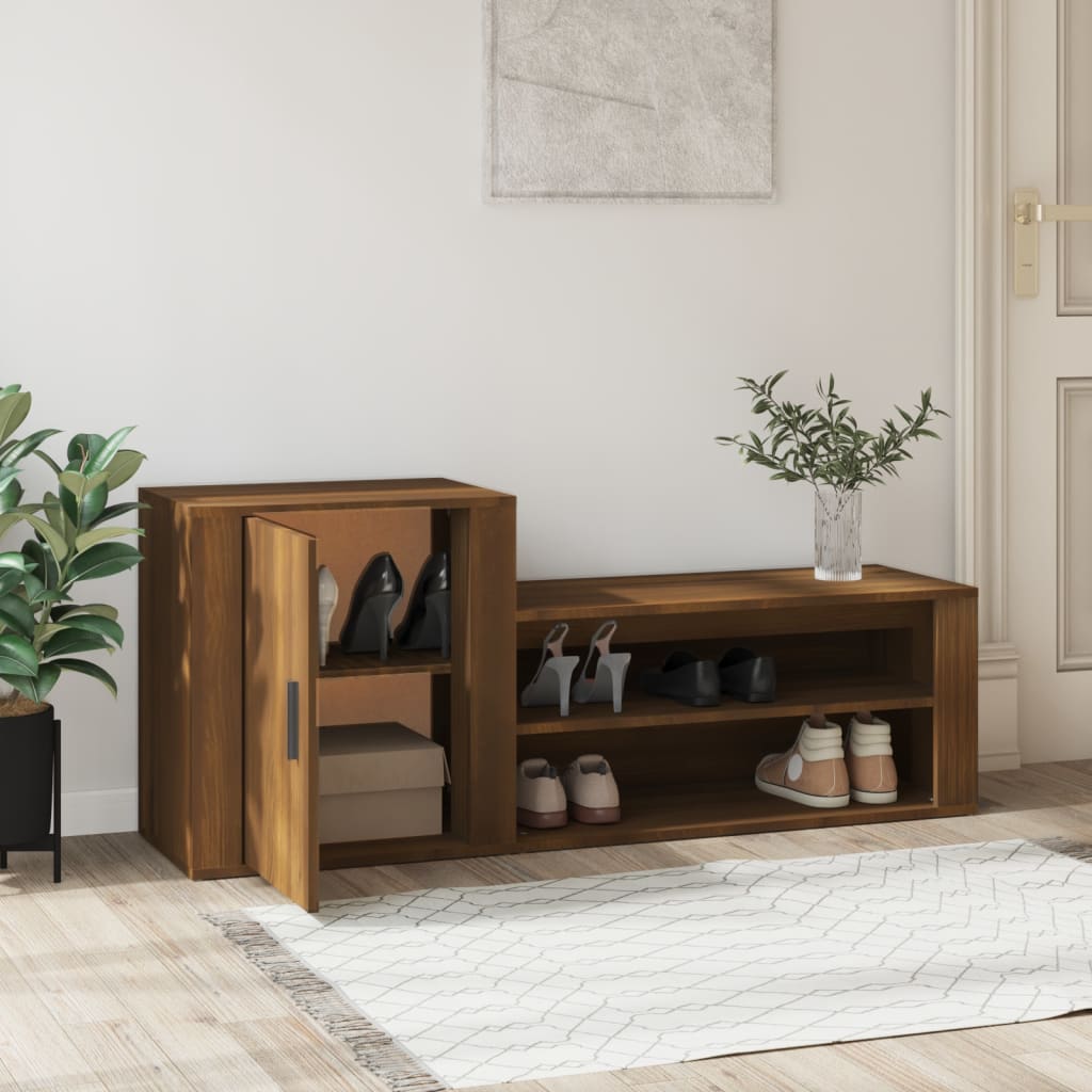 Shoe Cabinet Brown Oak Look 130x35x54 cm Wood Material
