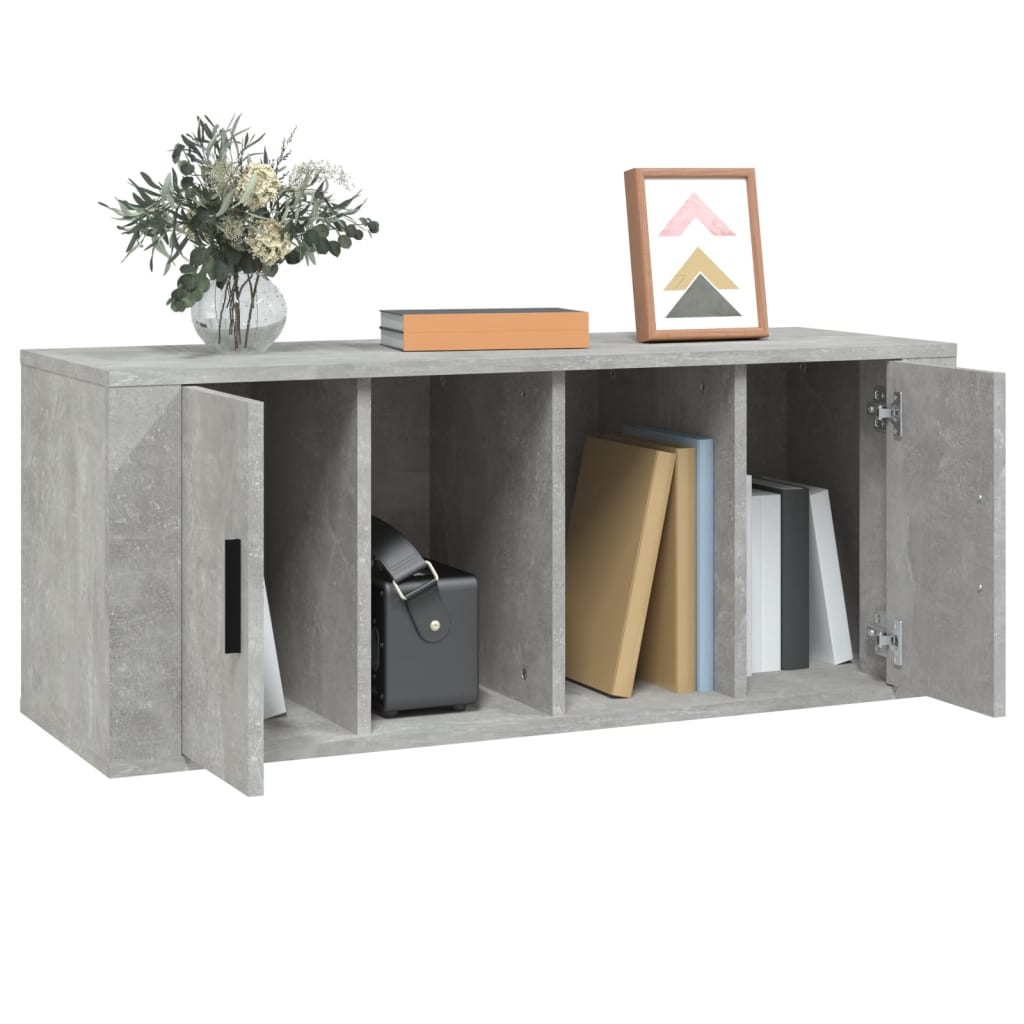 Meuble TV gris béton 100x35x40 cm en bois