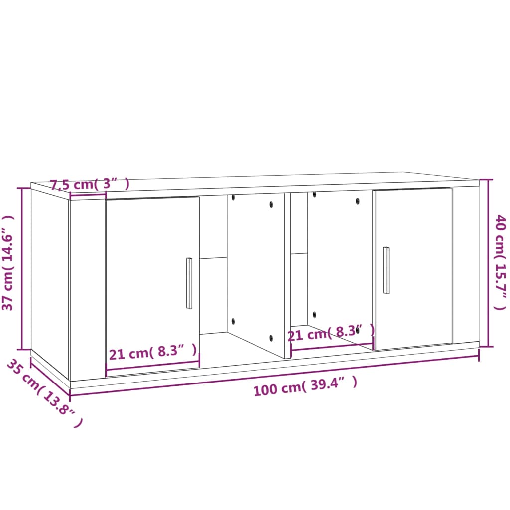 Meuble TV chêne fumé 100x35x40 cm matériau bois