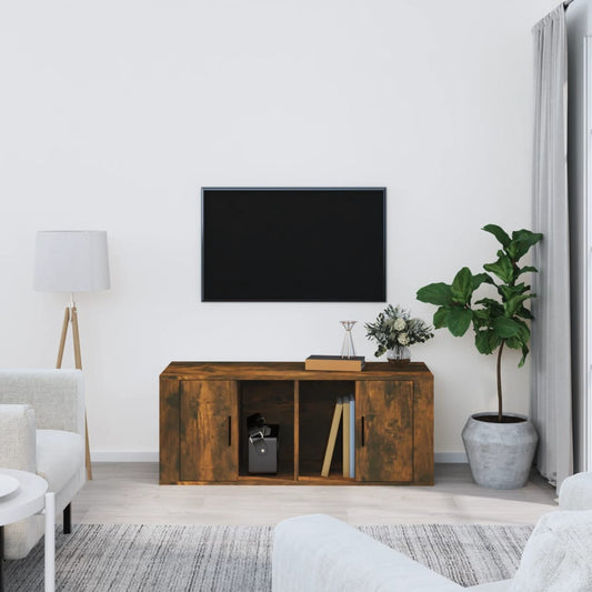 Meuble TV chêne fumé 100x35x40 cm matériau bois