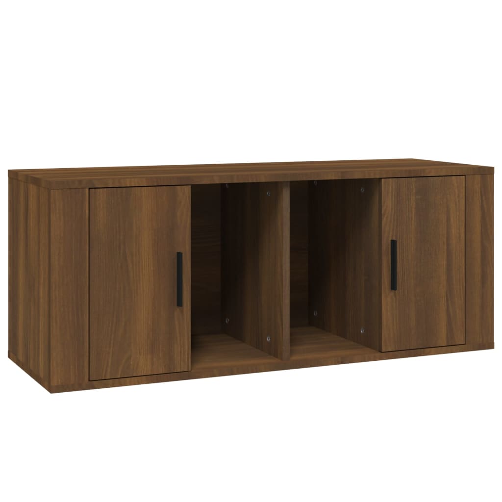 Meuble TV aspect chêne marron 100x35x40 cm matériau bois