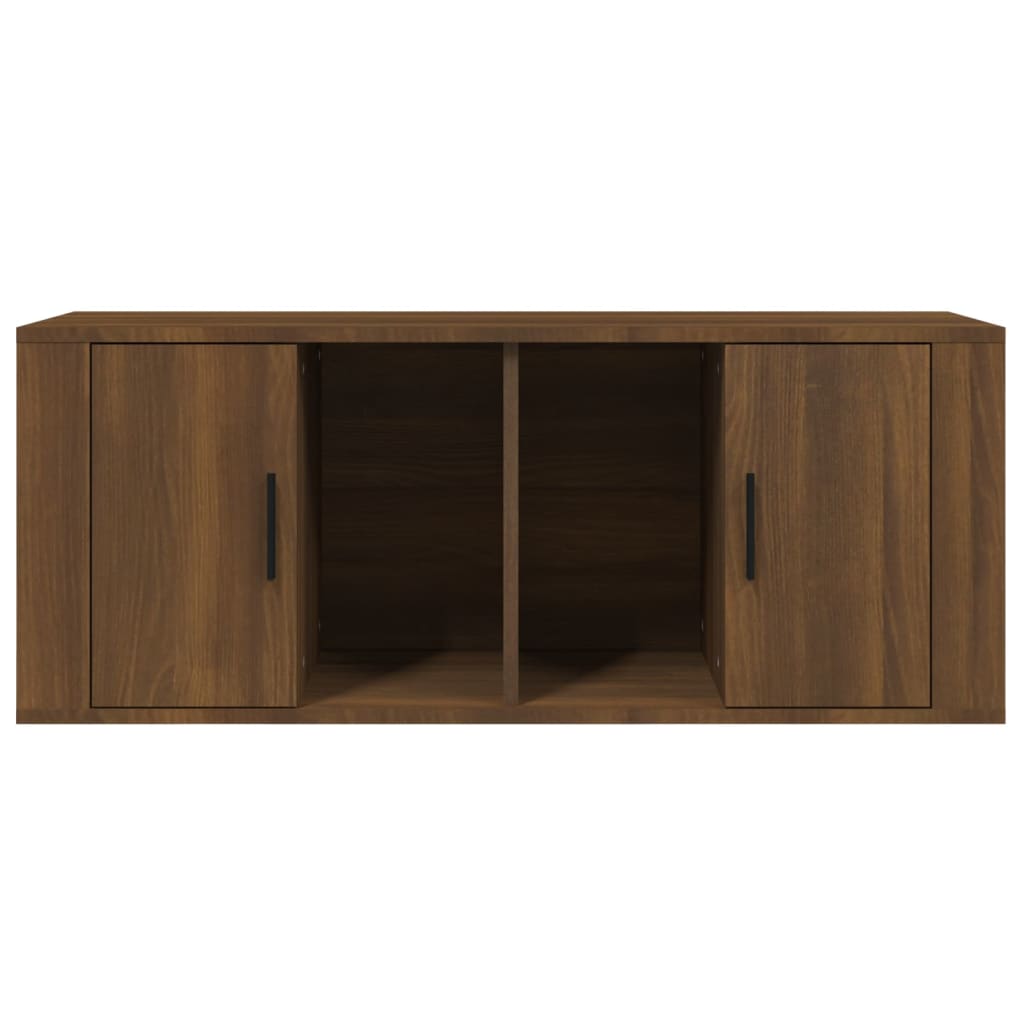 Meuble TV aspect chêne marron 100x35x40 cm matériau bois