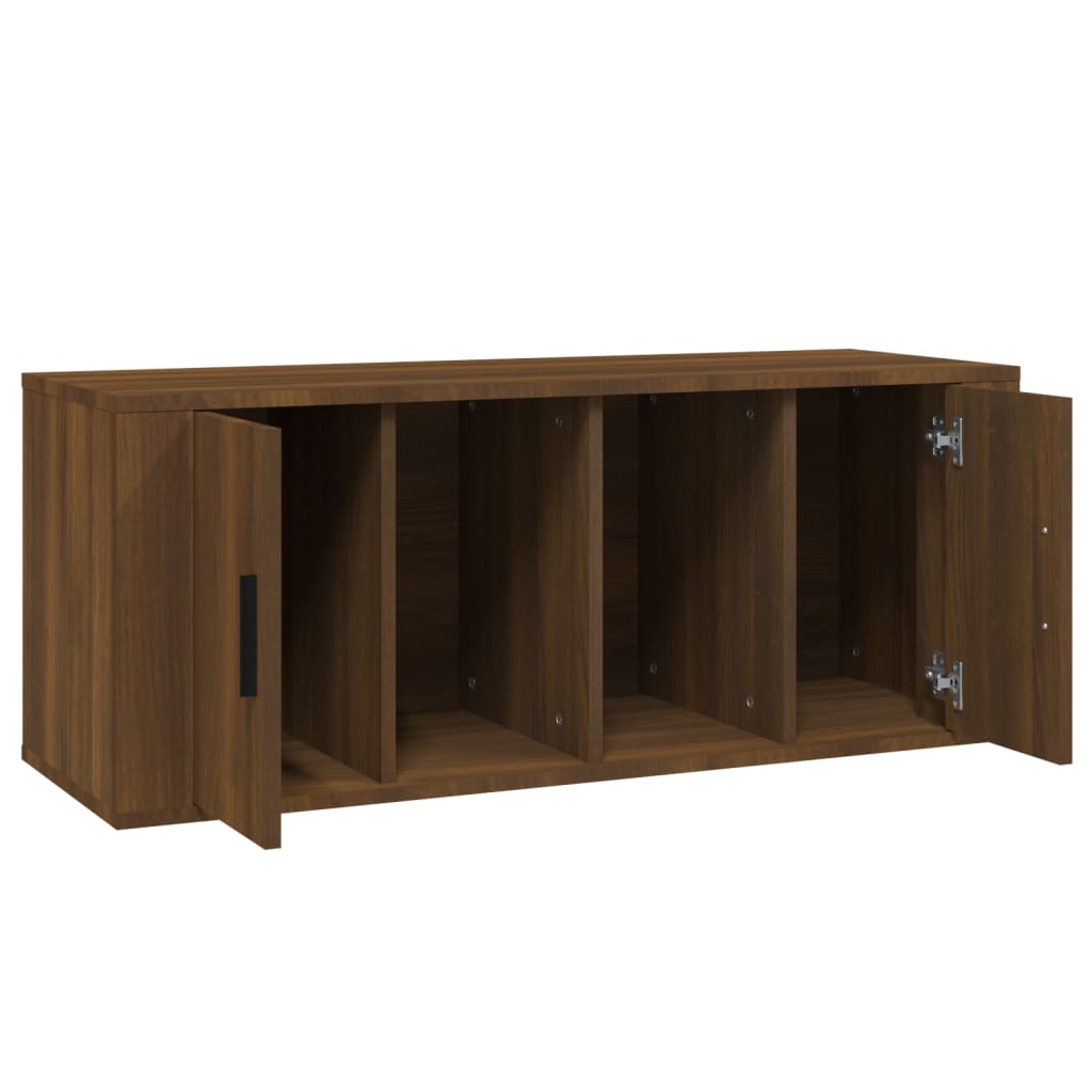 Meuble TV aspect chêne marron 100x35x40 cm matériau bois