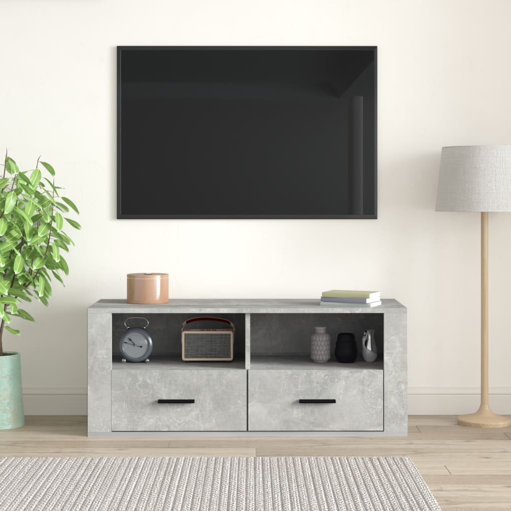 Meuble TV gris béton 100x35x40 cm en bois