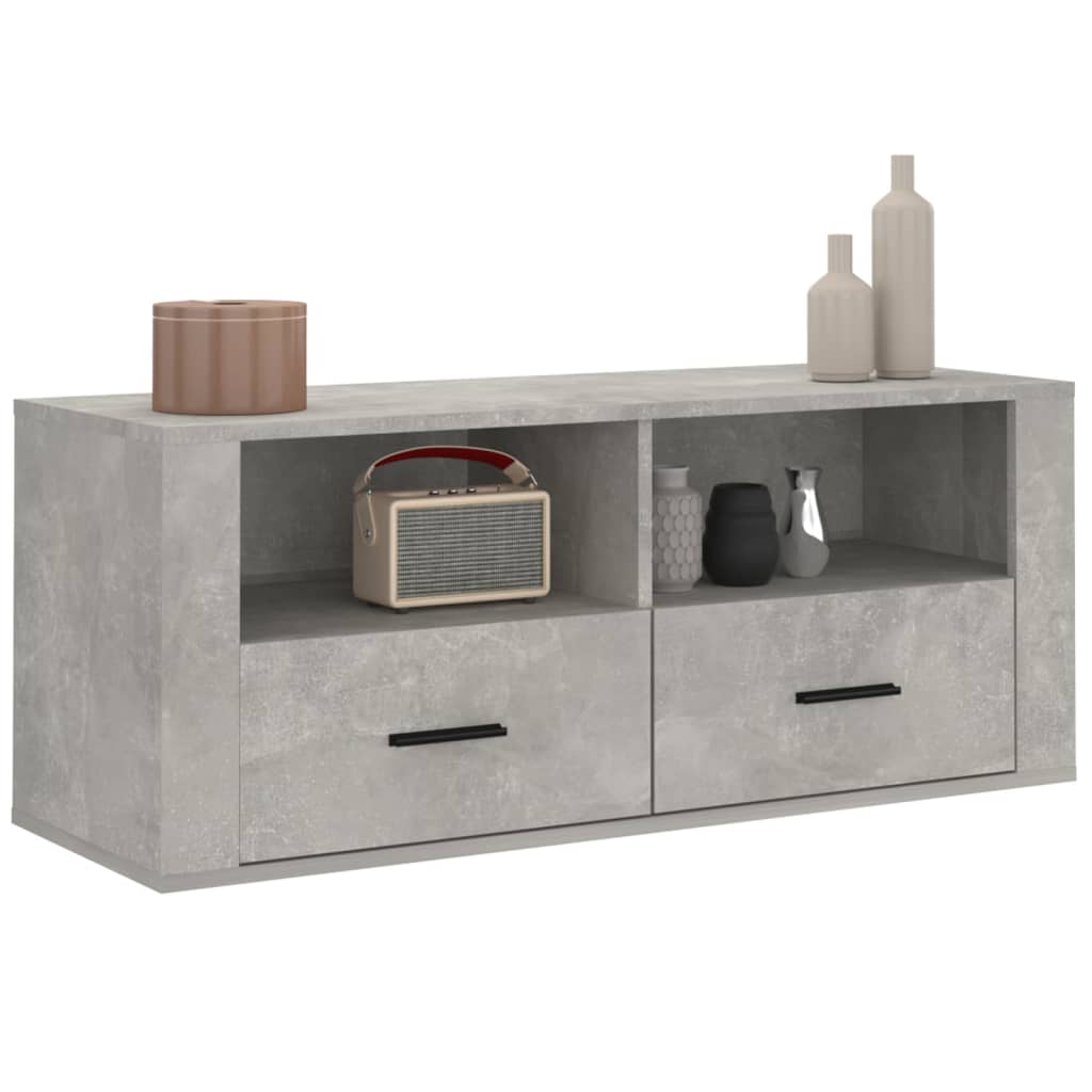 Meuble TV gris béton 100x35x40 cm en bois