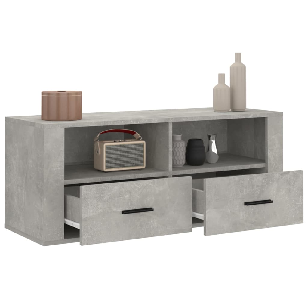 Meuble TV gris béton 100x35x40 cm en bois