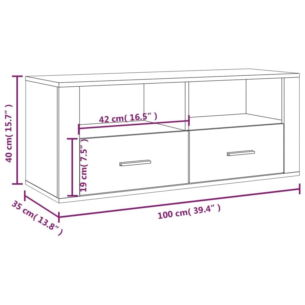 Meuble TV gris béton 100x35x40 cm en bois