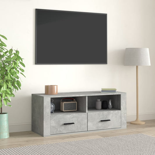 Meuble TV gris béton 100x35x40 cm en bois