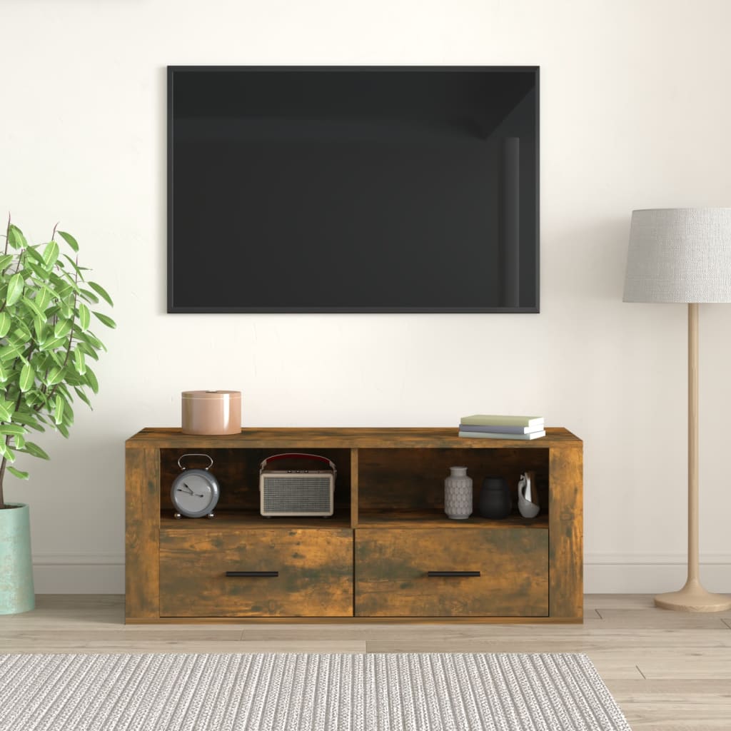 Meuble TV chêne fumé 100x35x40 cm matériau bois