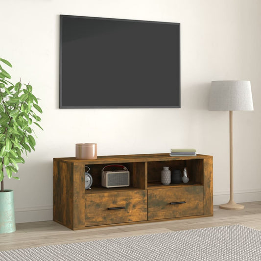 Meuble TV chêne fumé 100x35x40 cm matériau bois