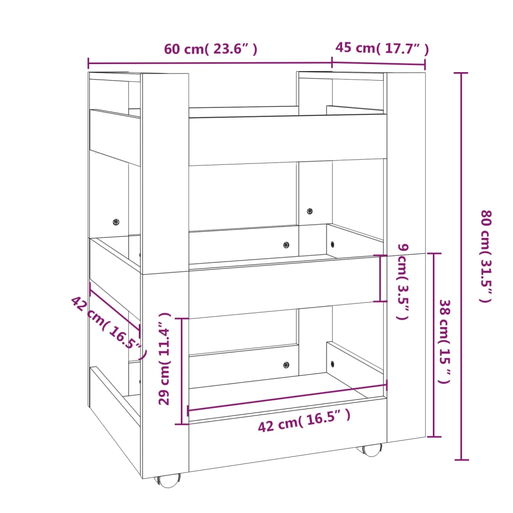 Chariot de cuisine gris Sonoma 60x45x80 cm en bois