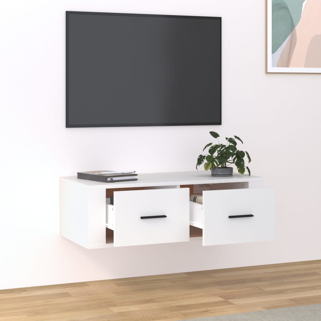 Meuble TV mural blanc 80x36x25 cm en bois