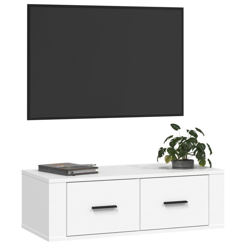 Meuble TV mural blanc 80x36x25 cm en bois