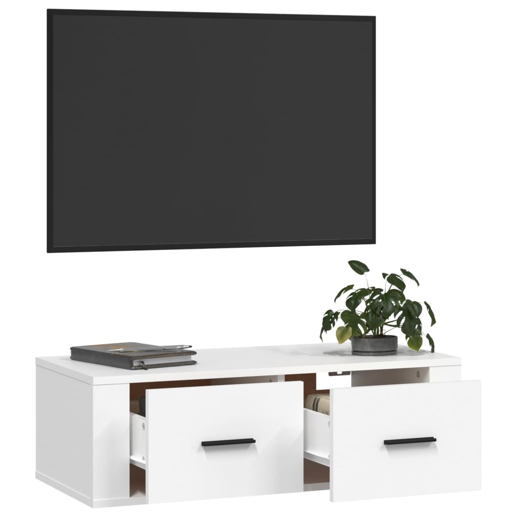 Meuble TV mural blanc 80x36x25 cm en bois