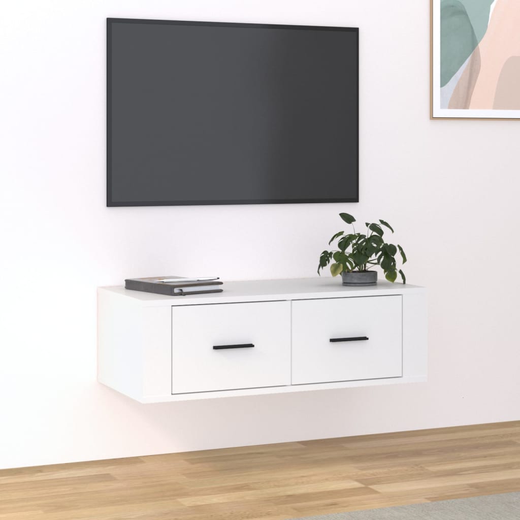 Meuble TV mural blanc 80x36x25 cm en bois