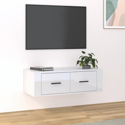 Meuble TV mural blanc brillant 80x36x25 cm en bois