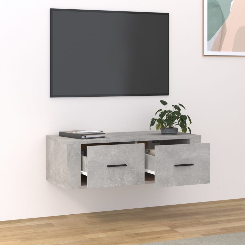 Meuble TV mural gris béton 80x36x25 cm en bois