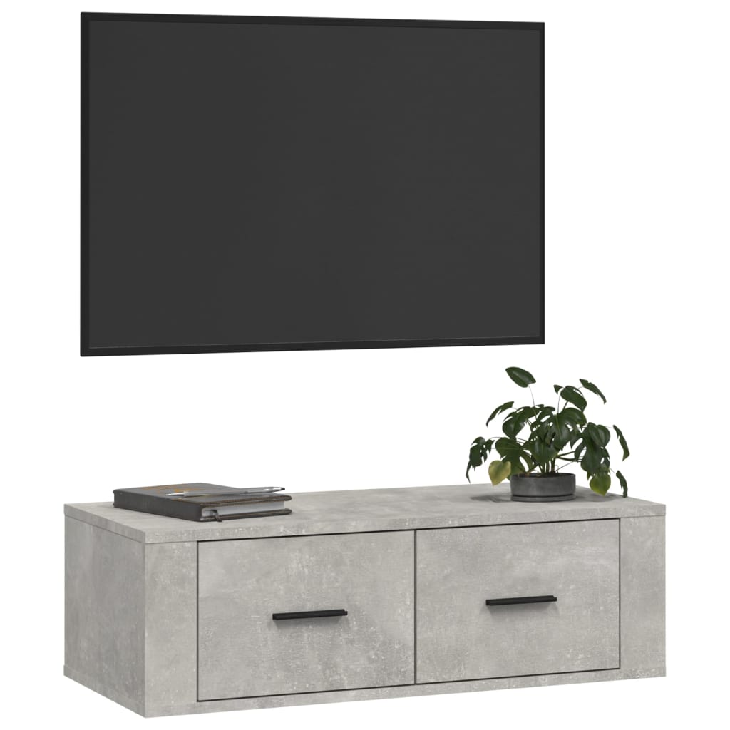 Meuble TV mural gris béton 80x36x25 cm en bois