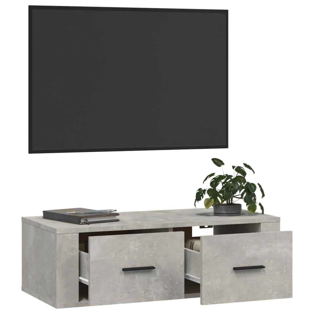 Meuble TV mural gris béton 80x36x25 cm en bois