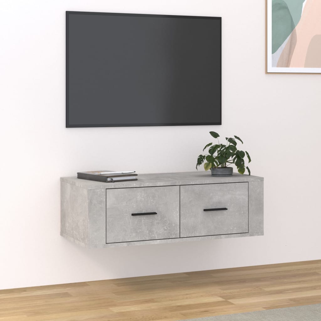 Meuble TV mural gris béton 80x36x25 cm en bois