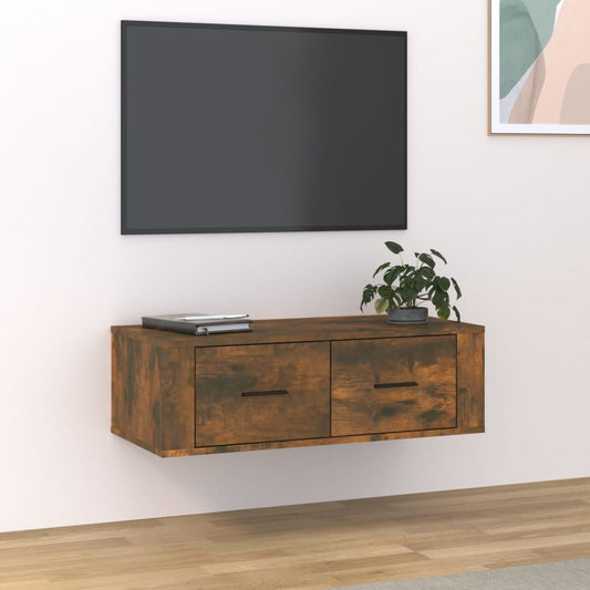 Meuble TV mural chêne fumé 80x36x25 cm matériau bois