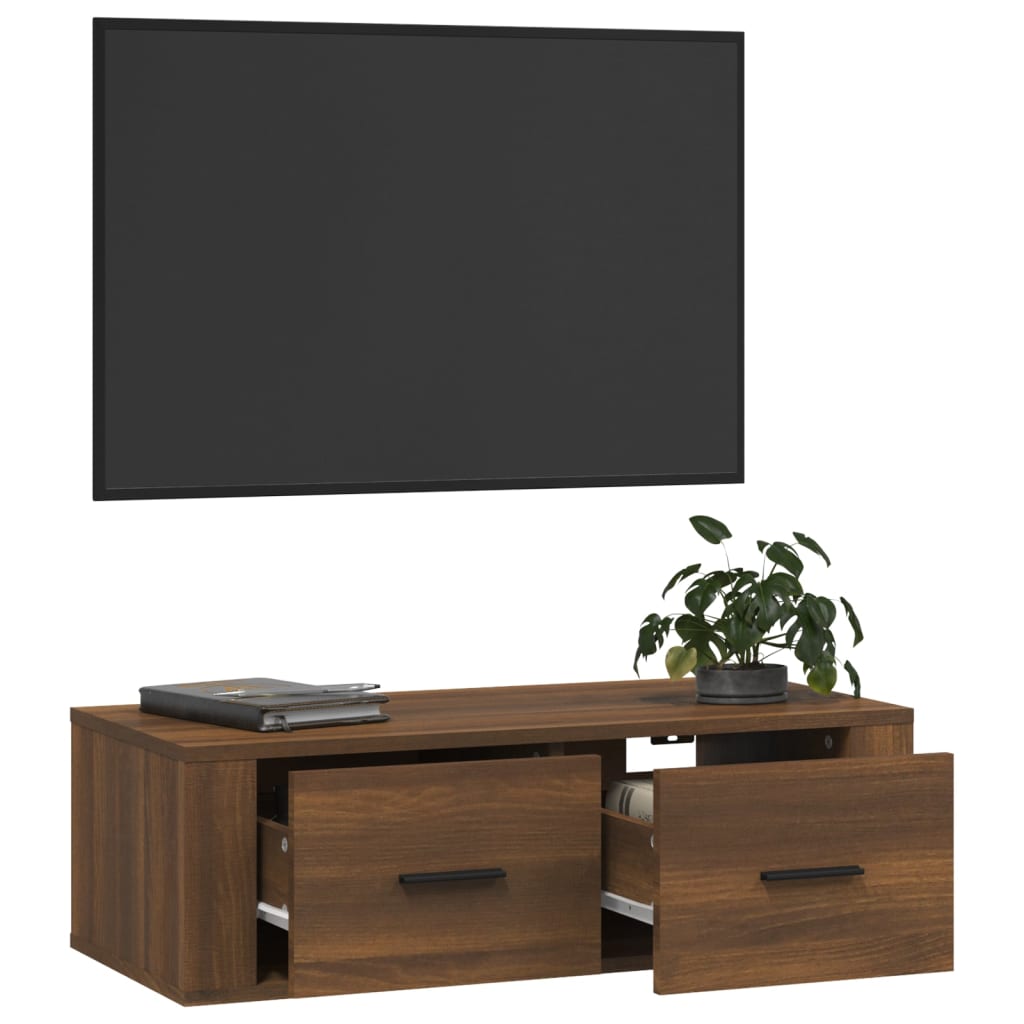 Meuble TV mural aspect chêne marron 80x36x25 cm matériau bois