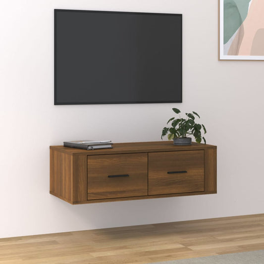 Meuble TV mural aspect chêne marron 80x36x25 cm matériau bois