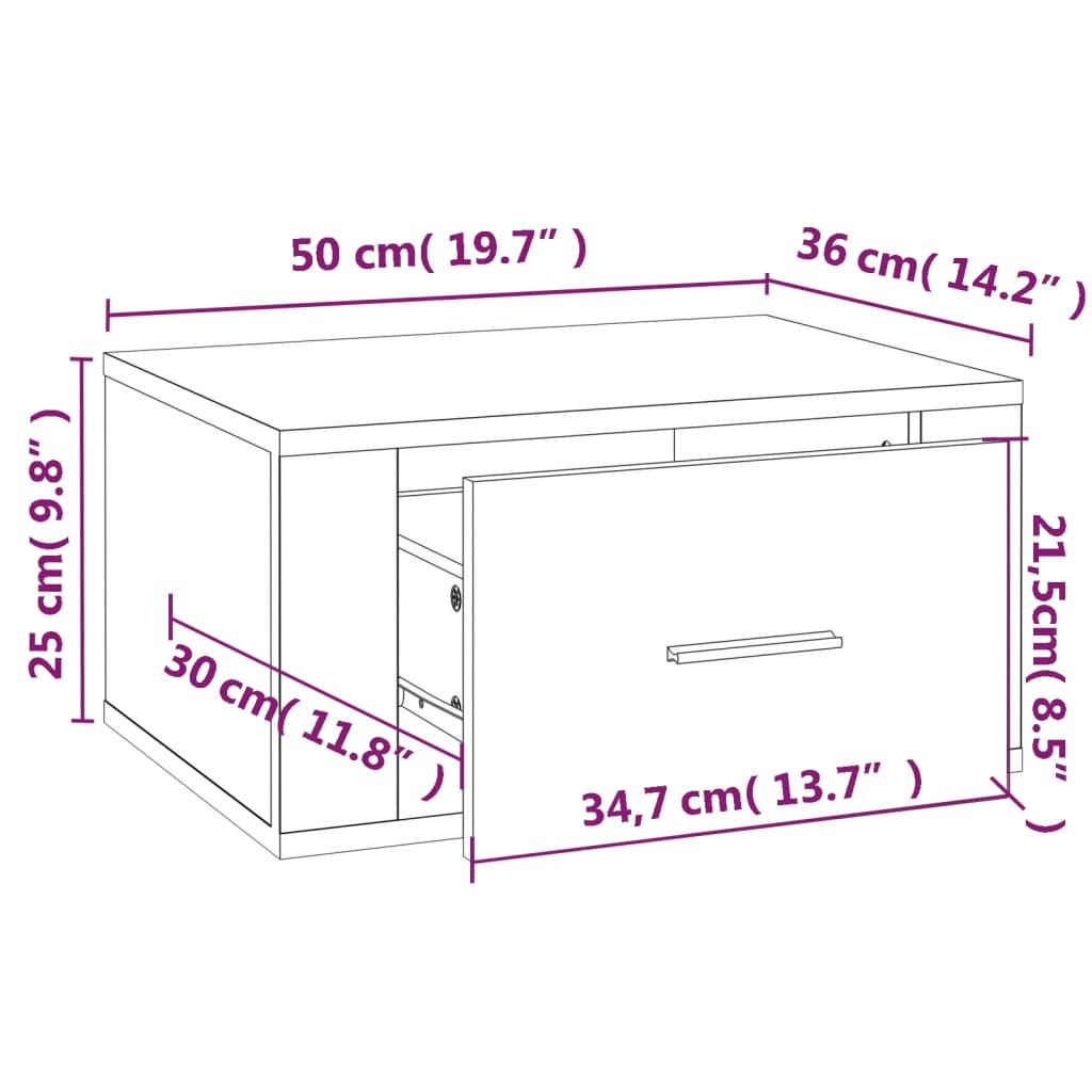 Tables de chevet murales 2 pcs. blanc brillant 50x36x25 cm