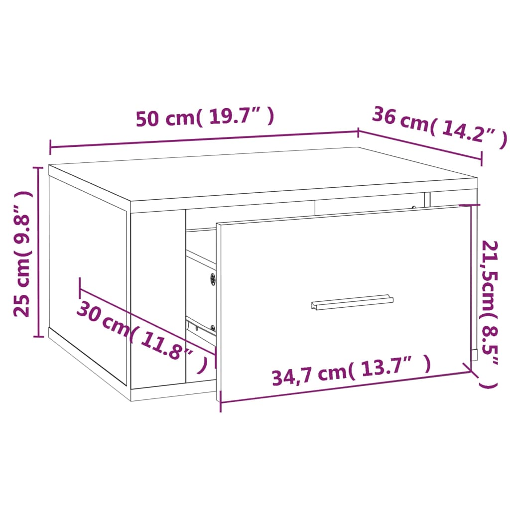 Tables de chevet murales 2 pcs. Chêne Sonoma 50x36x25 cm