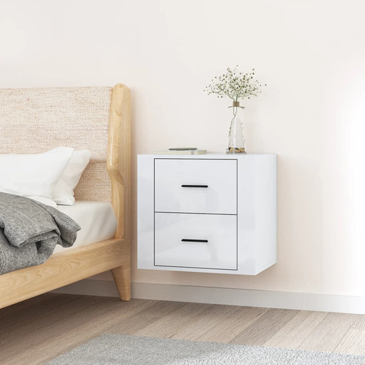 Table de chevet murale blanc brillant 50x36x47 cm