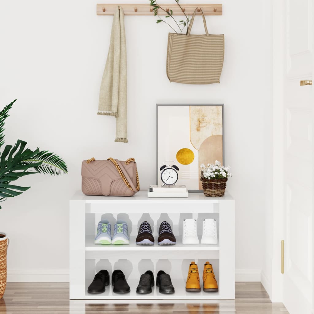 Étagère à chaussures blanc brillant 75x35x45 cm en bois