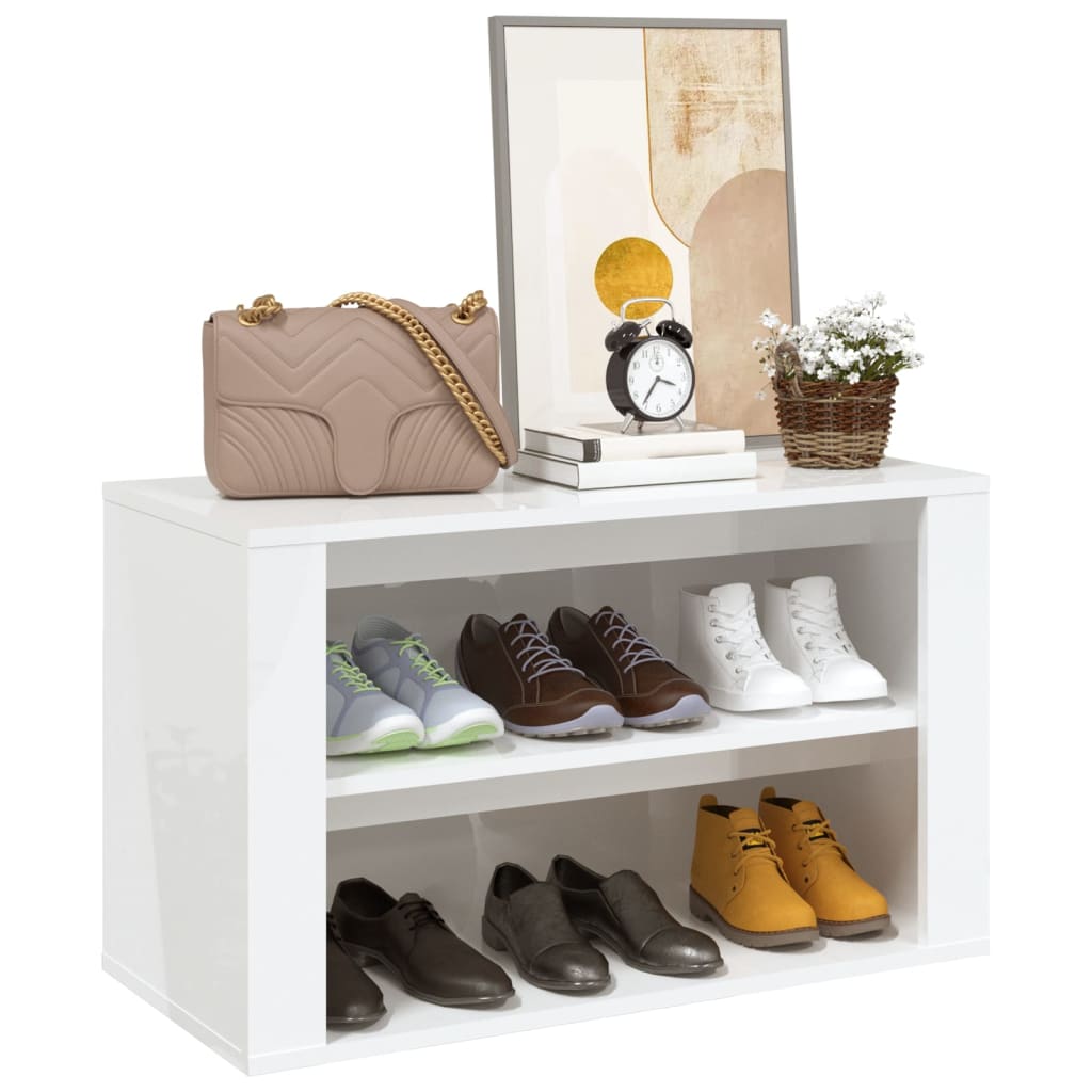 Étagère à chaussures blanc brillant 75x35x45 cm en bois