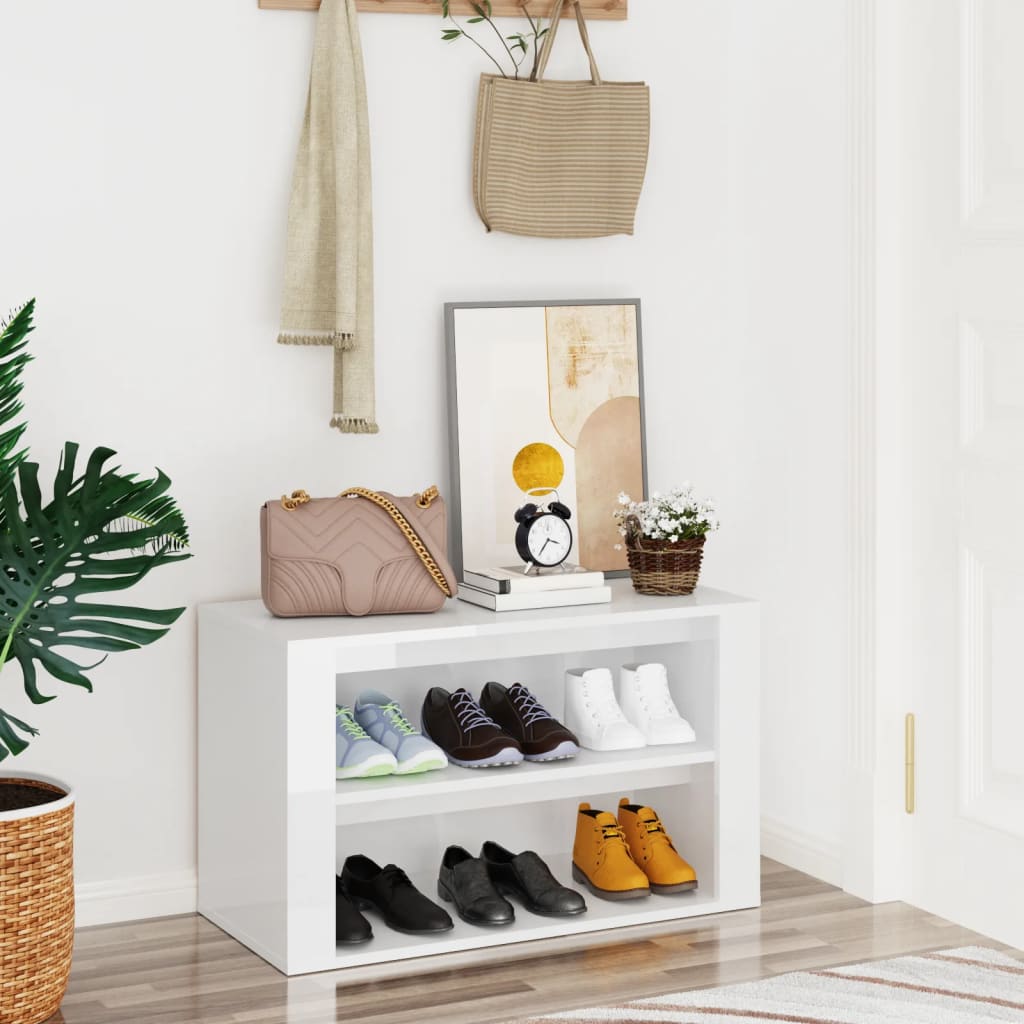 Étagère à chaussures blanc brillant 75x35x45 cm en bois