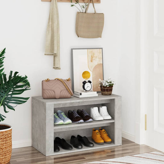 Étagère à chaussures gris béton 75x35x45 cm en bois