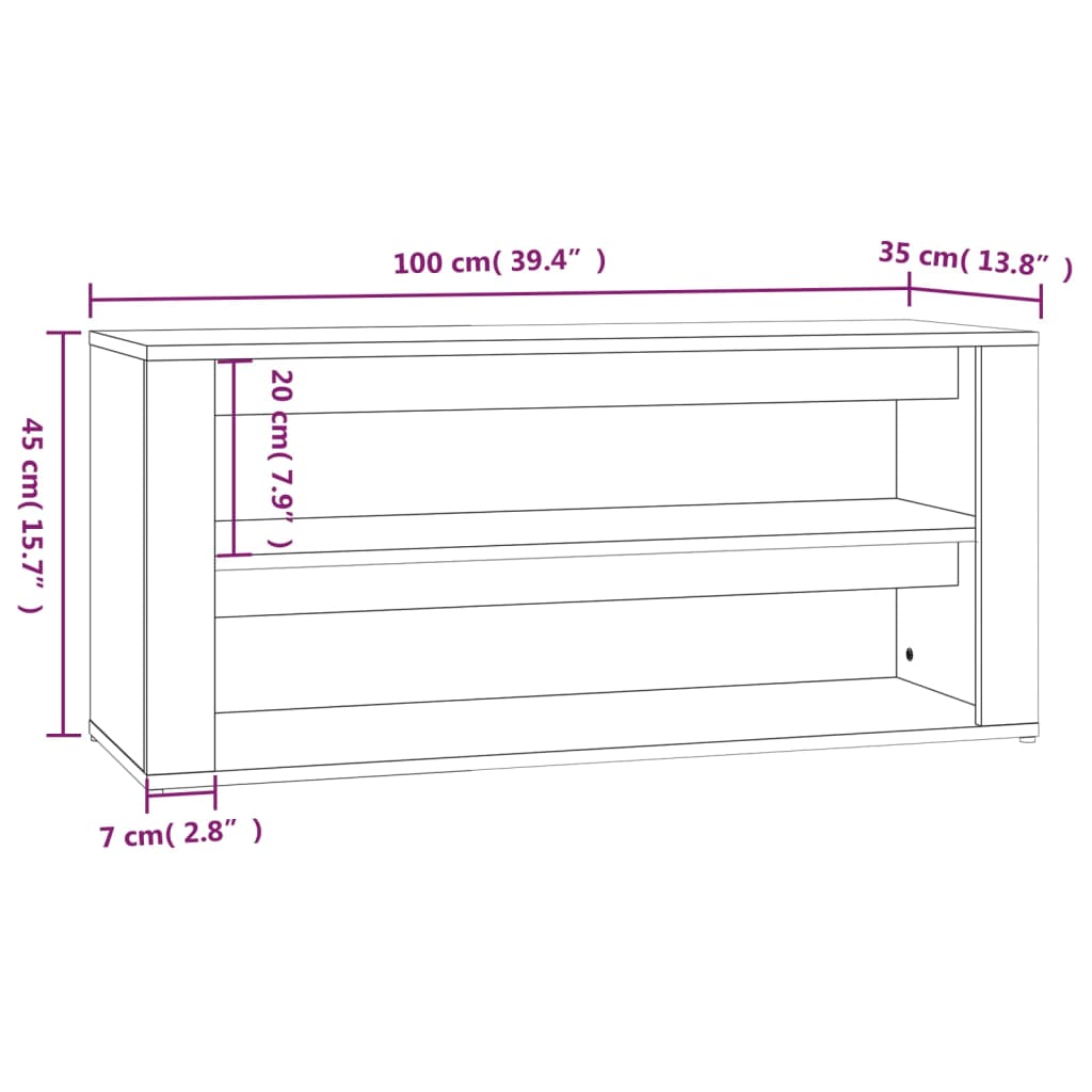 Shoe rack smoked oak 100x35x45 cm wood material