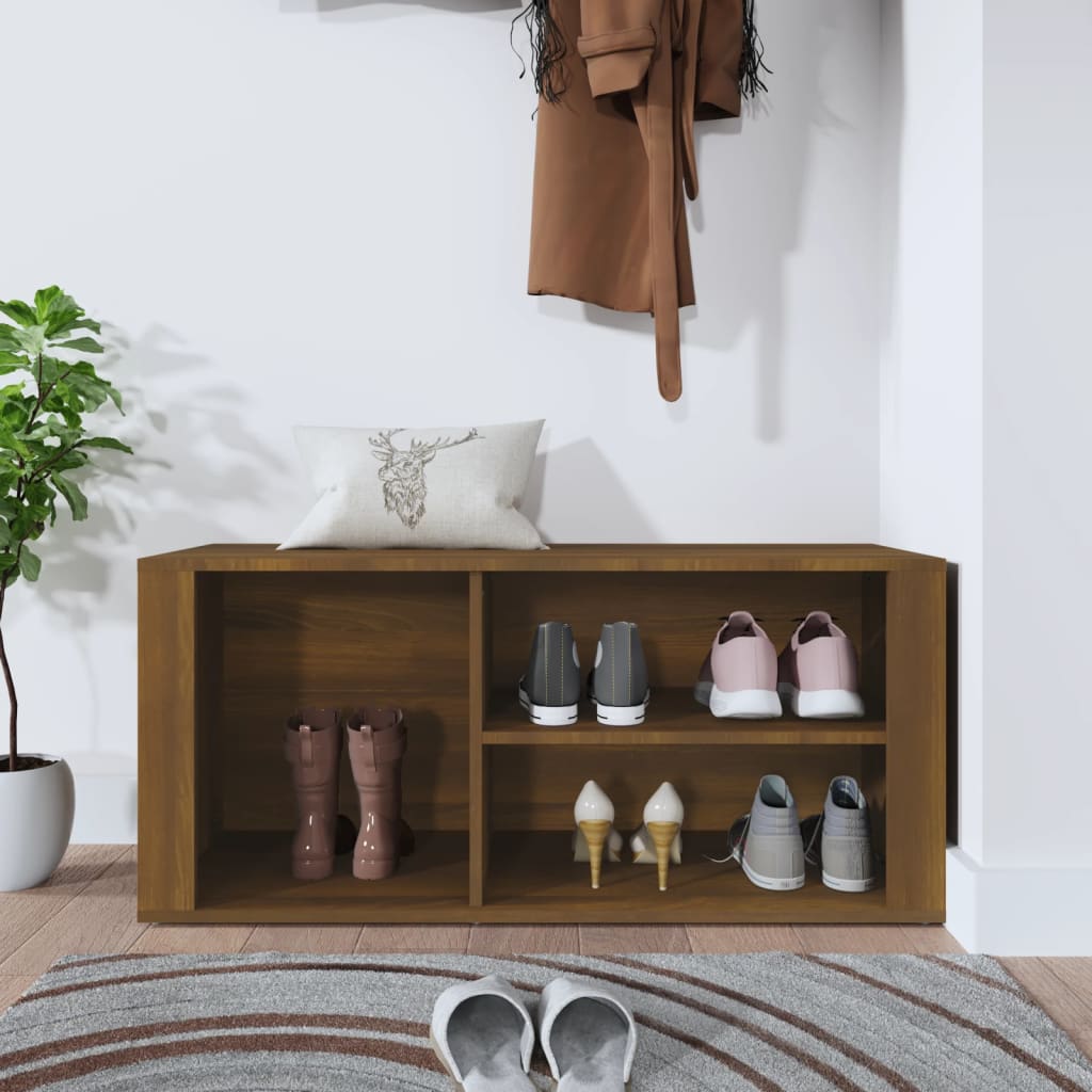 Étagère à chaussures aspect chêne marron 100x35x45 cm en bois