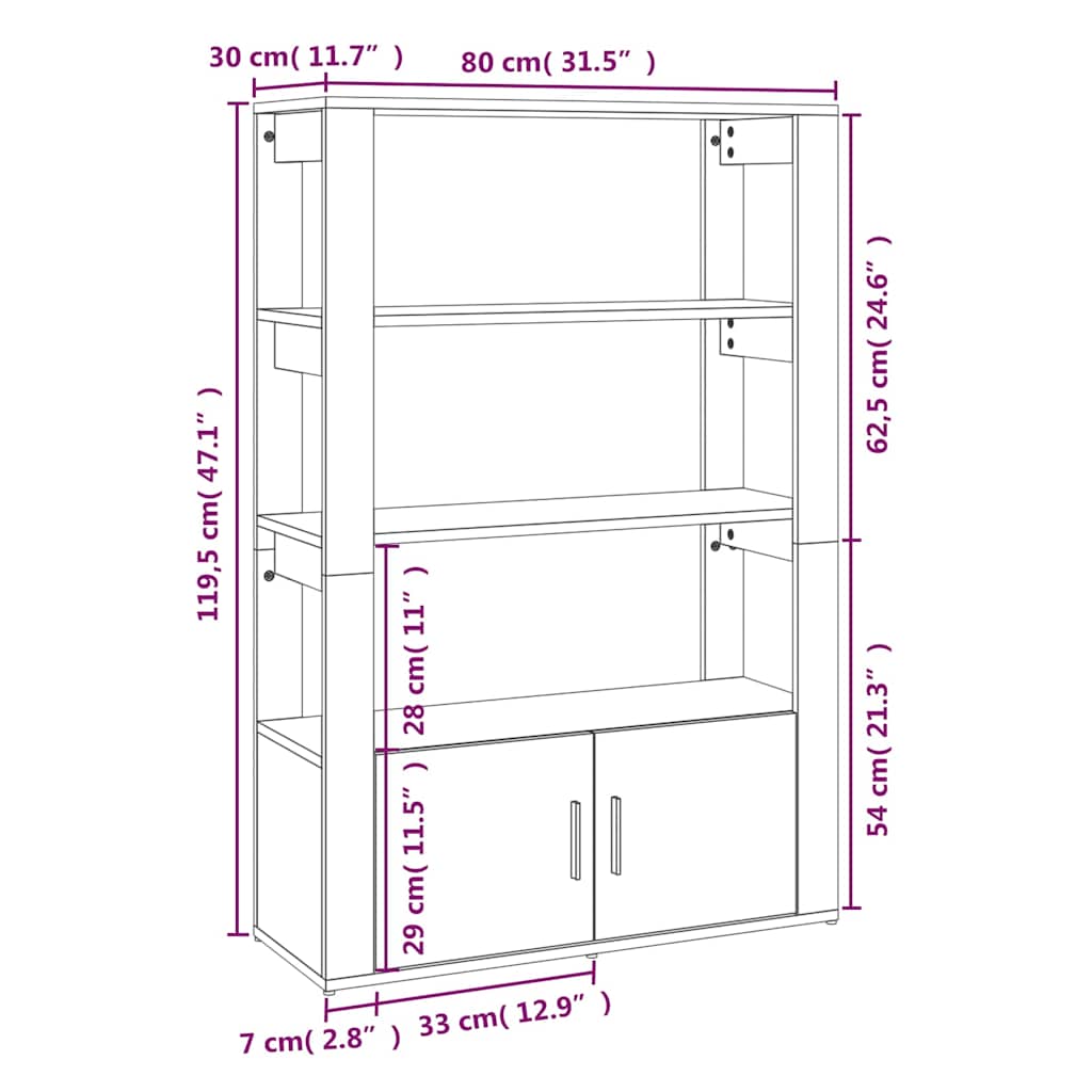 Sideboard Sonoma-Eiche 80x30x119,5 cm Holzwerkstoff