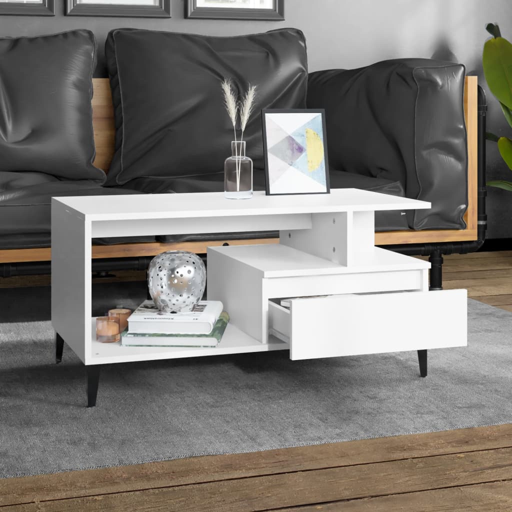 Table basse blanche 90x49x45 cm en bois