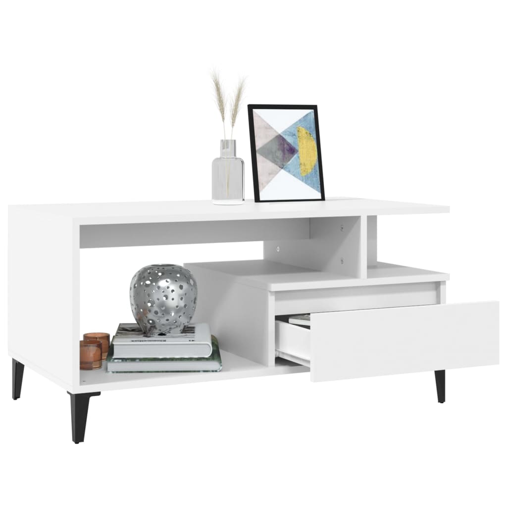 Table basse blanche 90x49x45 cm en bois