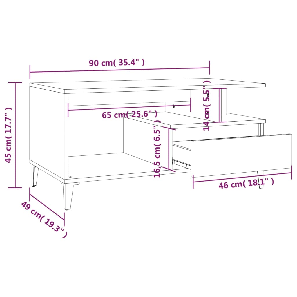 Table basse blanche 90x49x45 cm en bois