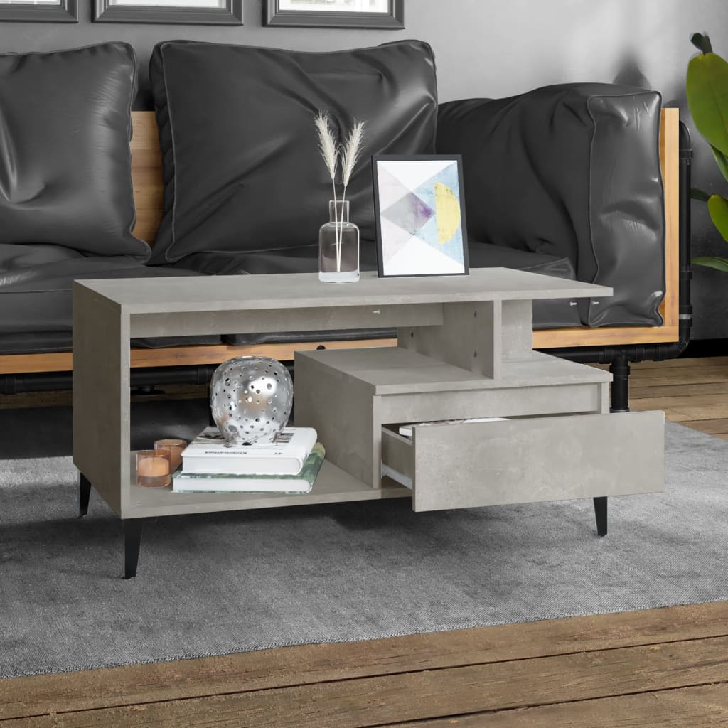 Table basse gris béton 90x49x45 cm en bois