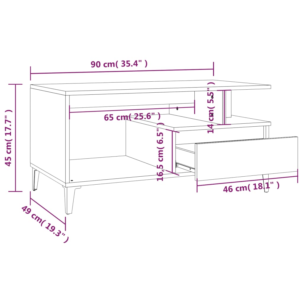 Table basse gris béton 90x49x45 cm en bois