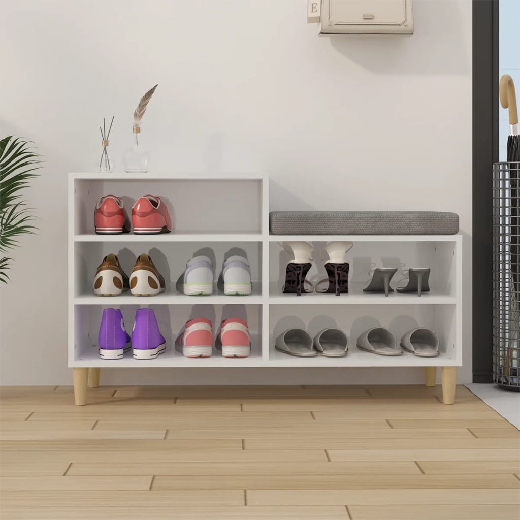 Étagère à chaussures blanc brillant 102x36x60 cm en bois